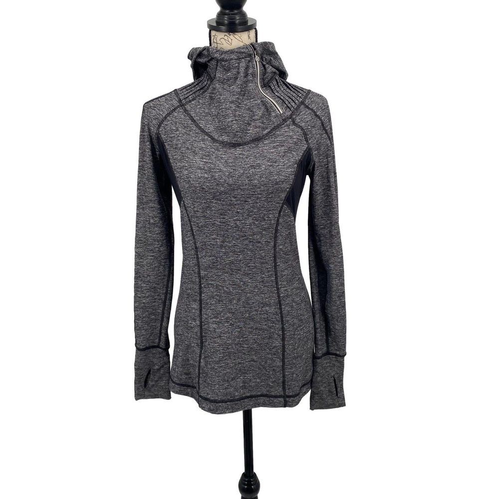 Women's Lululemon Run Back On Track Pullover Hoodie Size 6 Heathered Gray/Black